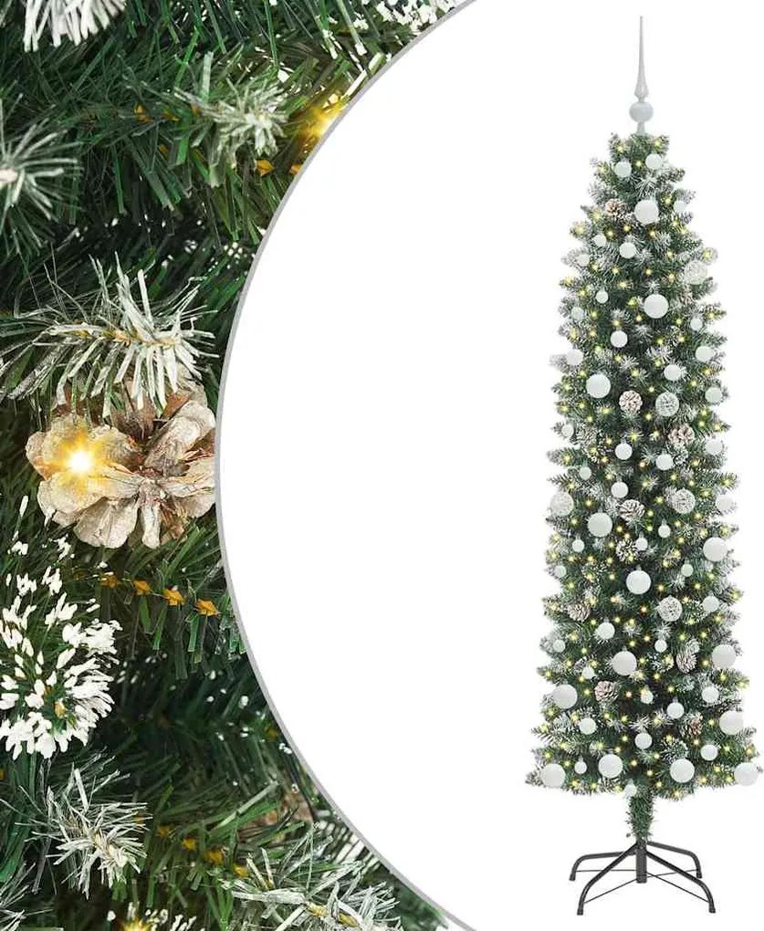 vidaXL Mű Karcsú Karácsonyi Fa 300 LED-del Zöld és Fehér 180 cm