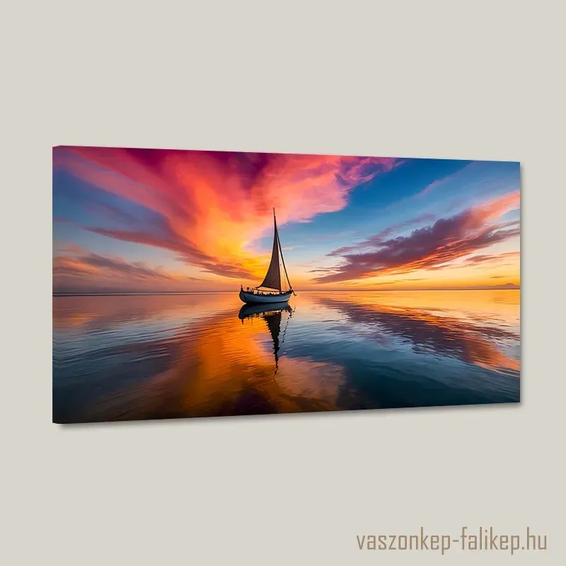 Vitorlás a színes naplementében tájkép – nyugalom és prémium minőség 60x34 cm