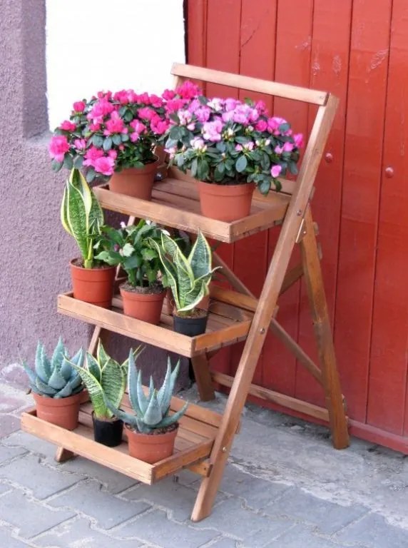 ROJAPLAST Fából készült polcos ültető barna