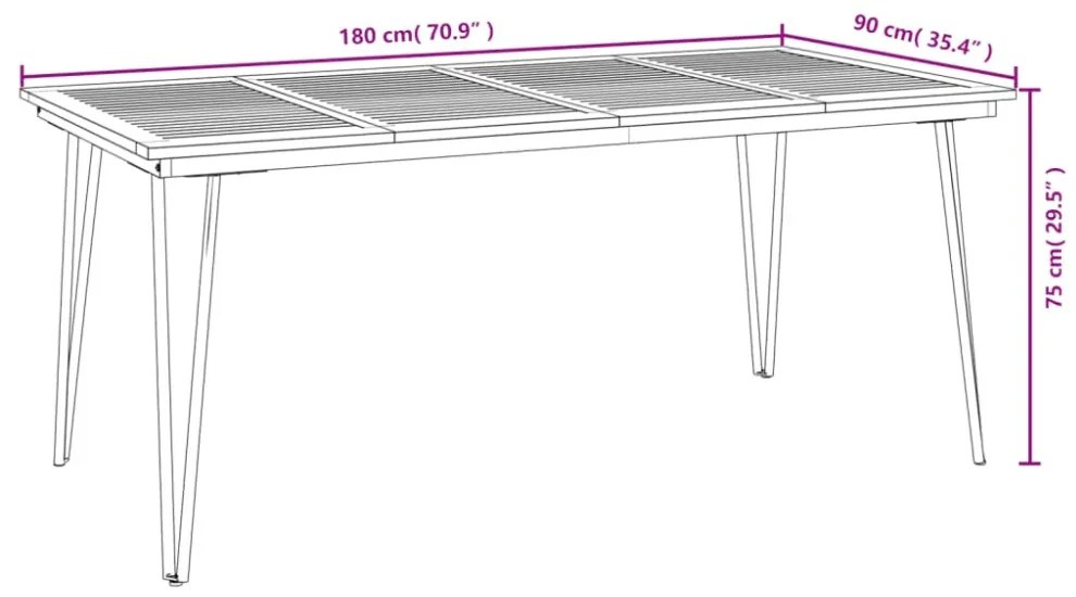 tömör akácfa kerti asztal hajtűlábakkal 180 x 90 x 75 cm