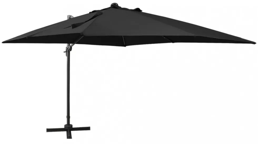 fekete konzolos napernyő rúddal és LED-fényekkel 300 cm