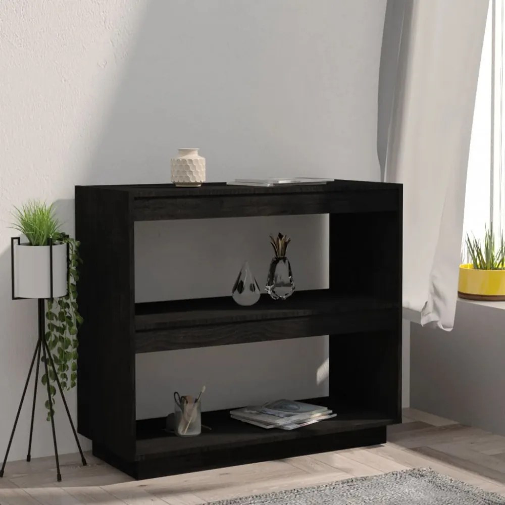 fekete tömör fenyőfa könyvszekrény 80 x 35 x 71 cm