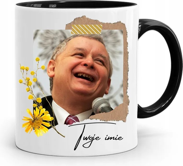 Fekete Bögre Pis Elnök Jaroslaw Kaczynski Név nyomtatott fényképpel