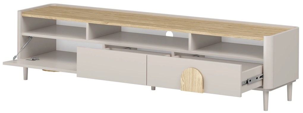 Amilio RTV szekrény 200 cm - kasmír / olajozott tölgy / világos tölgy fogantyú