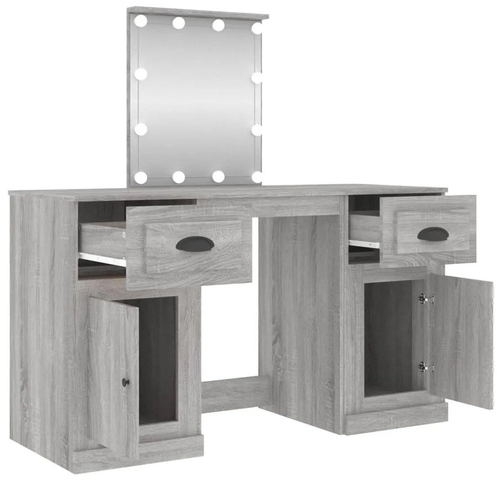 szürke sonoma színű fésülködőasztal LED-del 130x50x132,5 cm