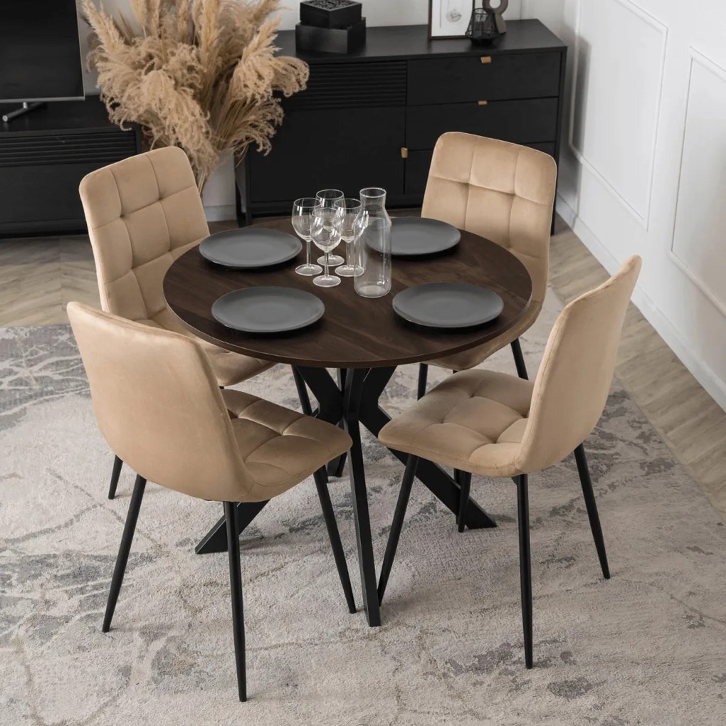 Étkezőasztal 80 cm méretben, dió/fekete színben LAUREN