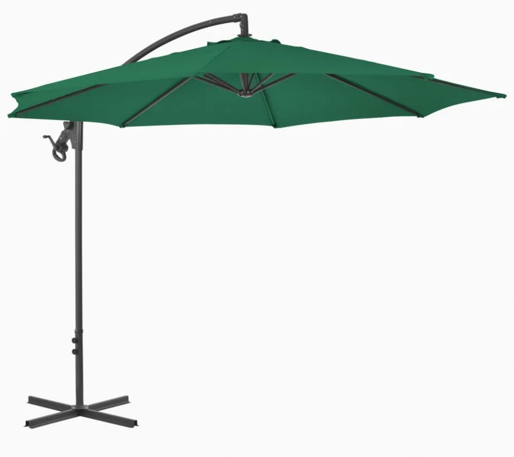 Zöld konzolos napernyő acélrúddal, 300 cm átmérőjű