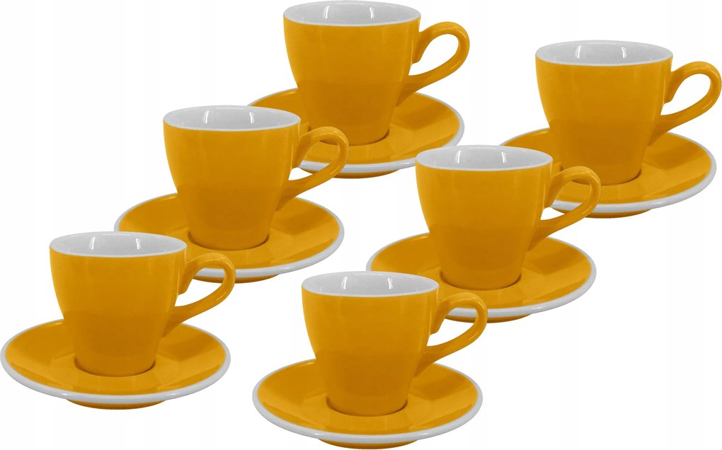 6 darabos készlet Lungo csésze tányérral Milano, 150 ml, sárga