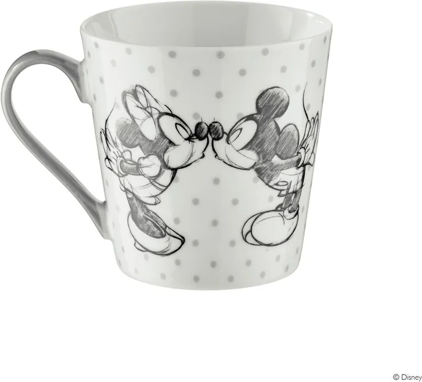 DISNEY bögre, Mickey & Minnie pöttyös szürke füllel 350ml