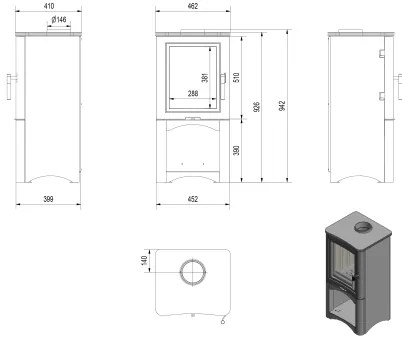 Kratki KOZA/K5/S/W 7kW acél kandalló kályha, 150mm pr.
