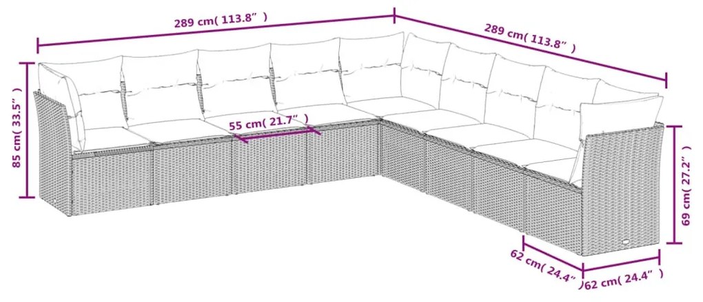9 részes bézs polyrattan kerti ülőgarnitúra párnákkal