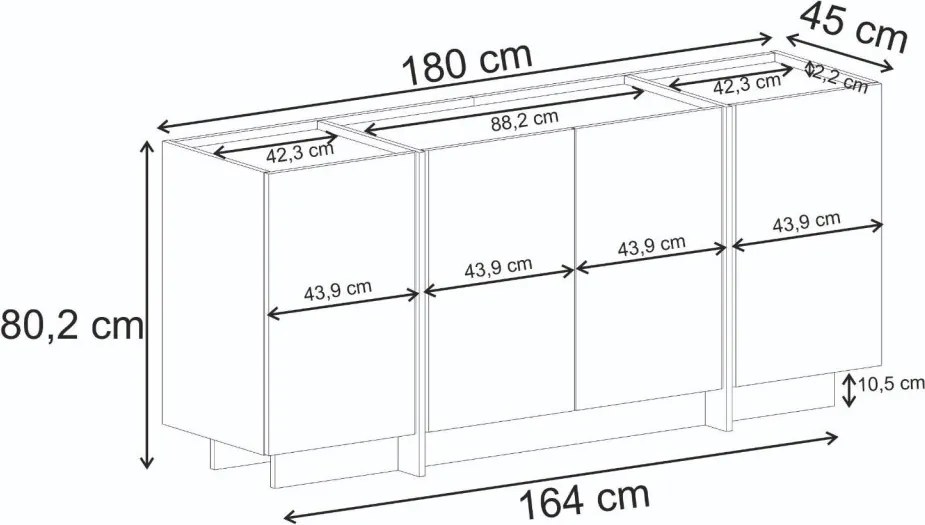 Dorma komód, travertin-milánói dió, 180 cm