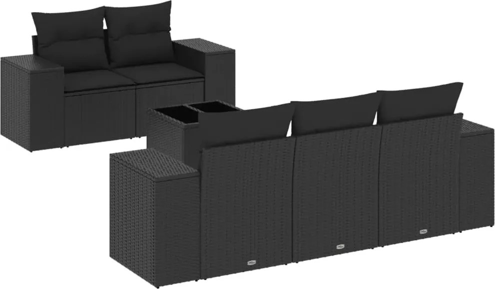 vidaXL 6 részes fekete polyrattan kerti ülőgarnitúra párnákkal