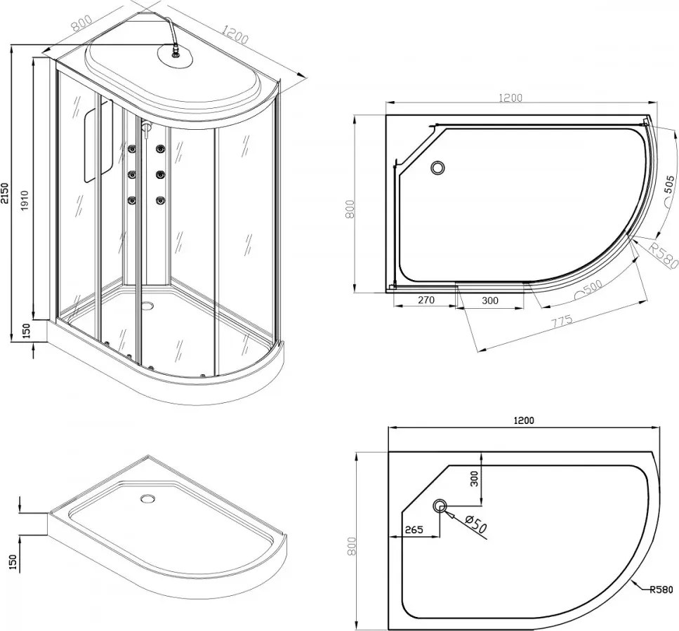 Aria hidromasszázs zuhanykabin balos beépítési oldallal