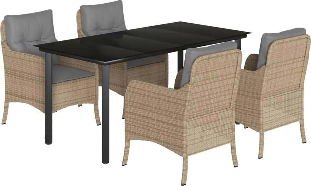 vidaXL 5 részes bézs polyrattan kerti étkezőgarnitúra párnákkal