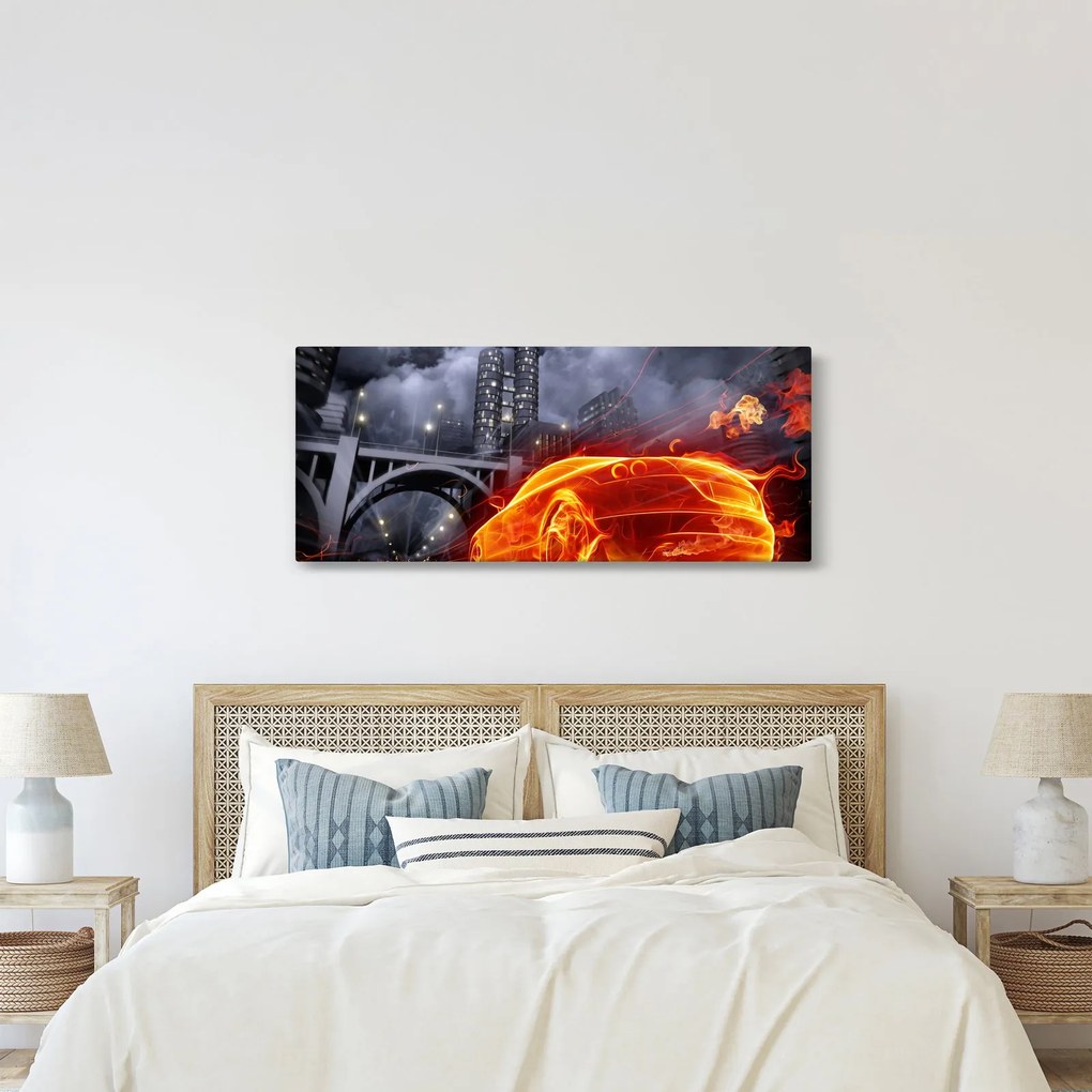 Lángoló autó képe (120x50 cm)