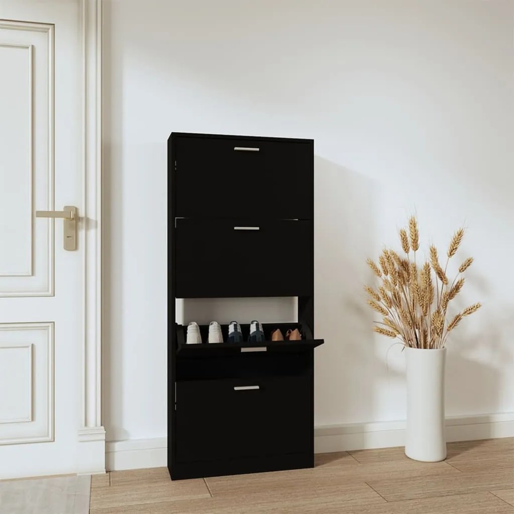 fekete szerelt fa cipősszekrény 59x17x150 cm