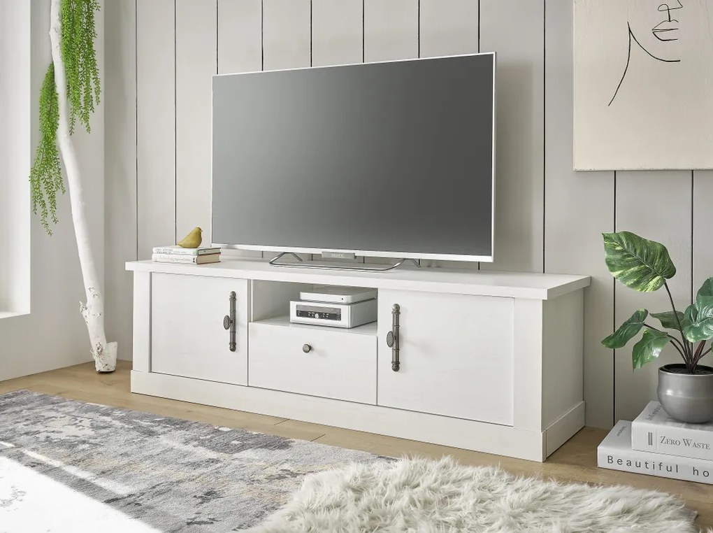 Ravenna széles TV állvány fehér fenyő