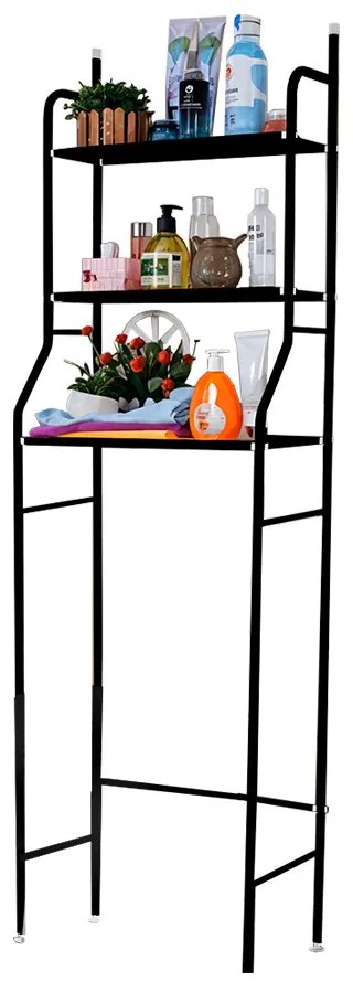 Fürdőszobai polc wc fölé, többszintes, fekete