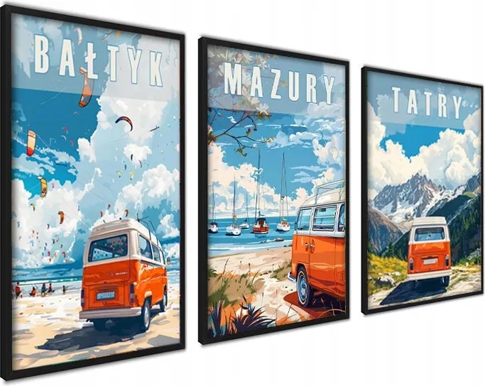 Poszterek Balti-tenger Mazuri Tátra Vintage Van Kemping Utazás Képek Keretben