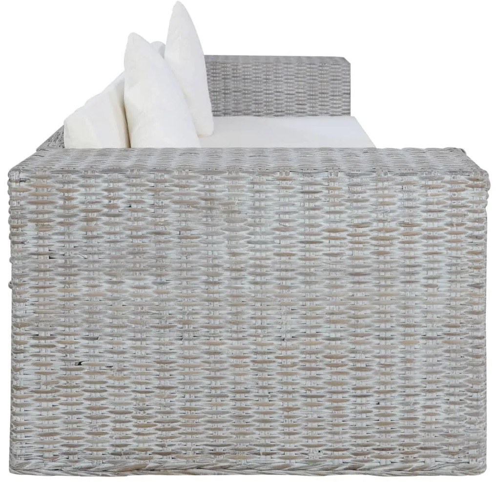 3 személyes szürke természetes rattan kanapé párnával