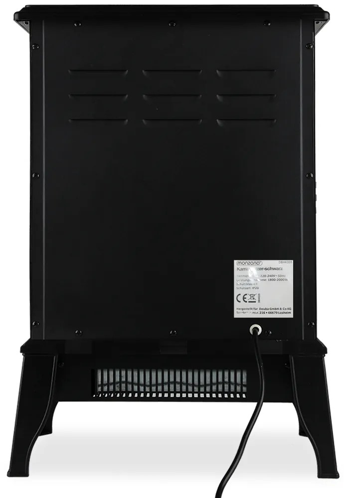 monzana® Elektromos kandalló ventilátoros fűtéssel és lánghatással 2000W Fekete