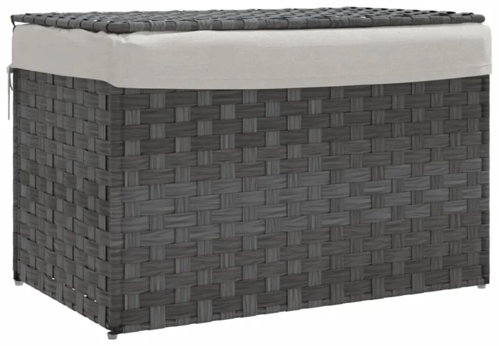szürke polyrattan szennyeskosár fedéllel 55,5 x 35 x 34 cm