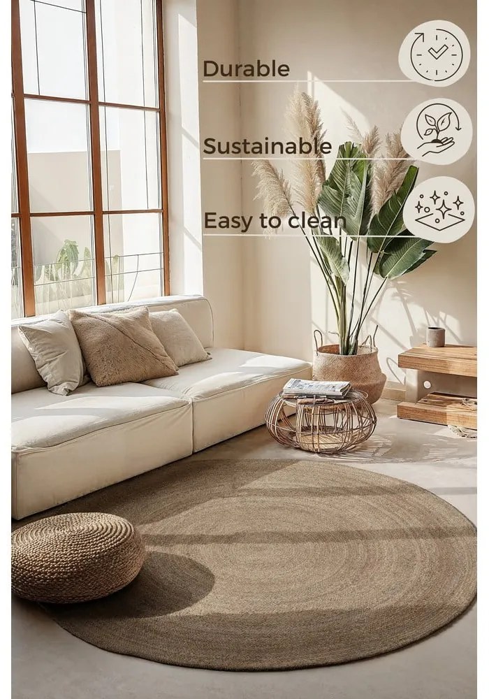 Szürkésbézs kétoldalas juta kerek szőnyeg ø 100 cm Braided Grey – Hanse Home