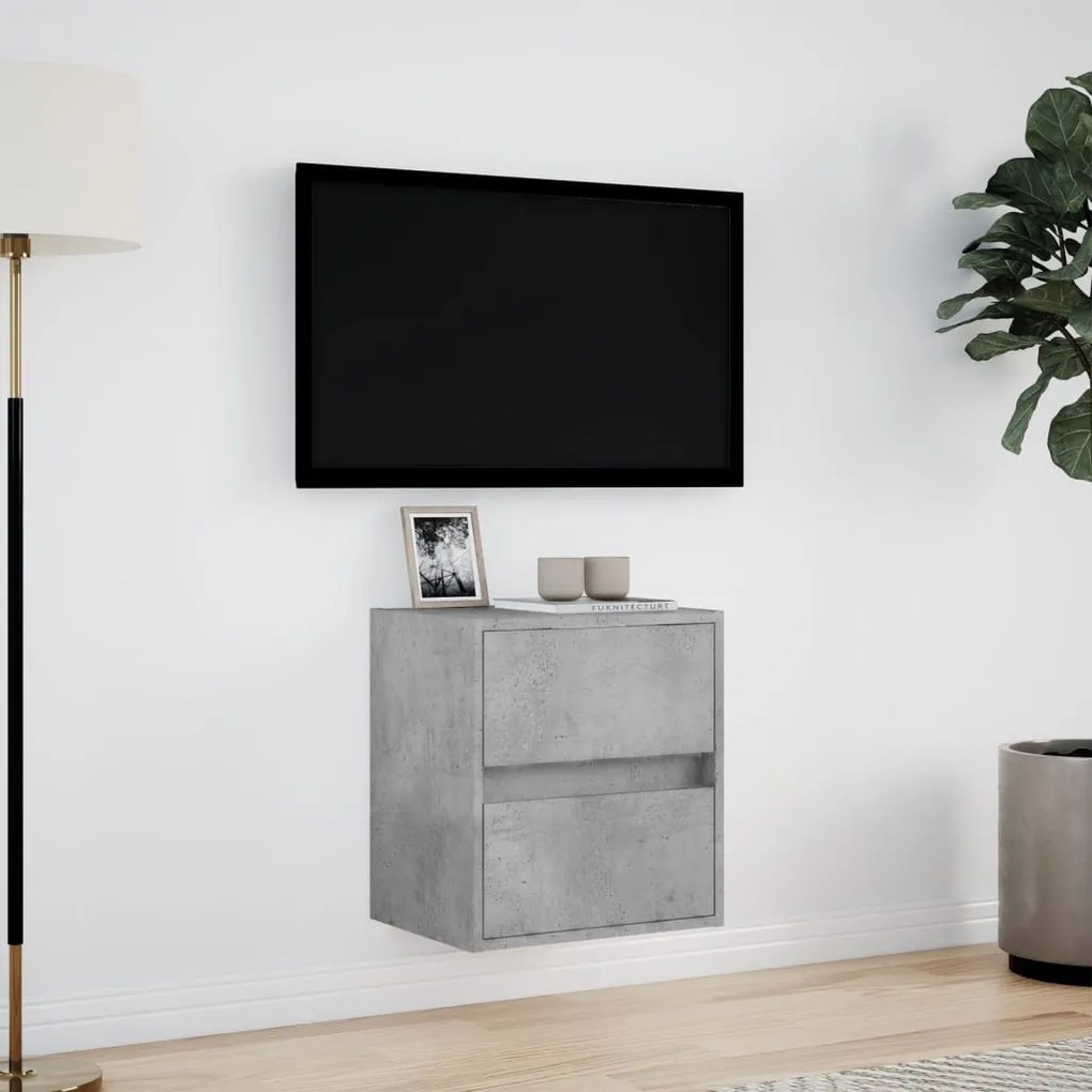 betonszürke falra szerelhető TV-szekrény LED-del 41x31x45 cm