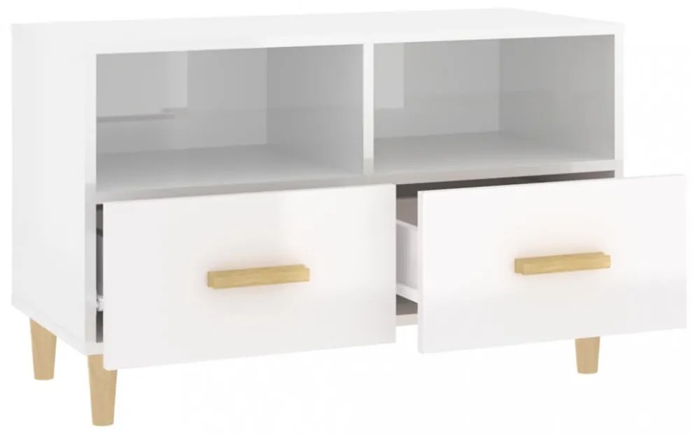 fehér magasfényű szerelt fa TV-szekrény 80x36x50 cm