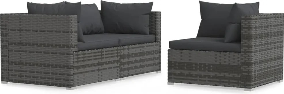 vidaXL 3 részes szürke polyrattan kerti ülőgarnitúra párnákkal