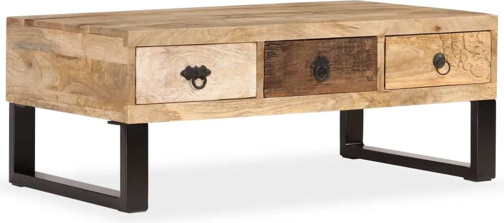 vidaXL 3-fiókos tömör mangófa dohányzóasztal 90 x 50 x 35 cm