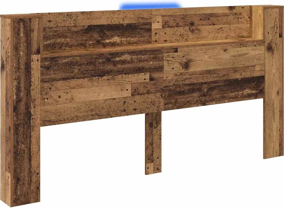 vidaXL Fejtámla LED -es lámpákkal Öreg fa 200 x 15 x 103,5 cm Faanyag