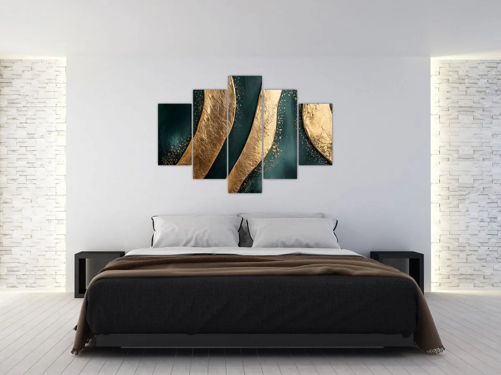 Kép - Zöld absztrakció arannyal I. (150x105 cm)