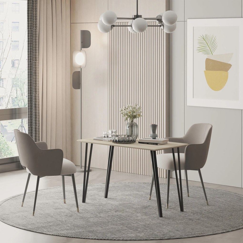 HOMCOM Ipari Stílusú Étkező Asztal Nagy Bélelt Felület 120L x 60W x 75H cm Fekete Fém Hajlított Lábakkal Világos Tölgyfa MDF | Aosom