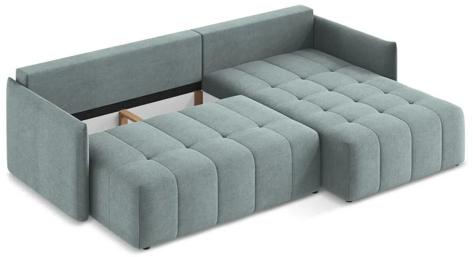 Kék kinyitható-tárolóhelyes sarokkanapé (jobb oldali-heverő résszel) Moku – Makamii