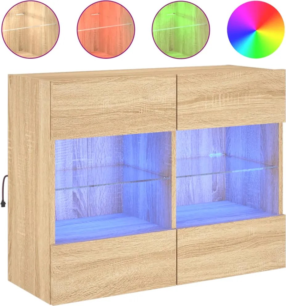 vidaXL sonoma tölgy színű fali TV-szekrény LED-del 78,5 x 30 x 60,5 cm