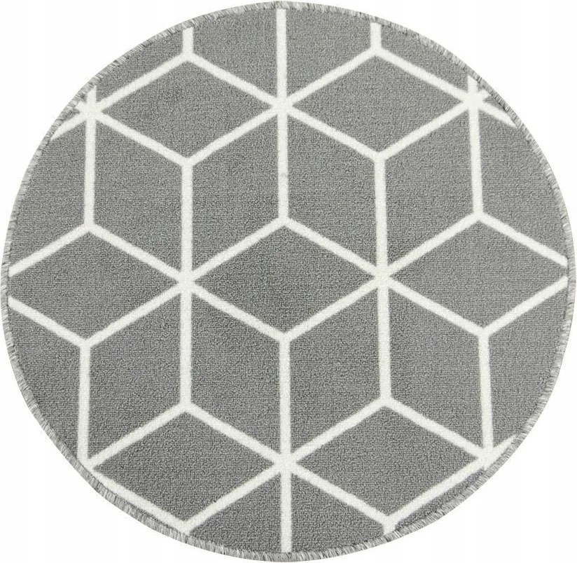 Kerek Szőnyeg Gumírozott Geometrikus Ezüst Cubes 3D Vonalak átm. 80 cm