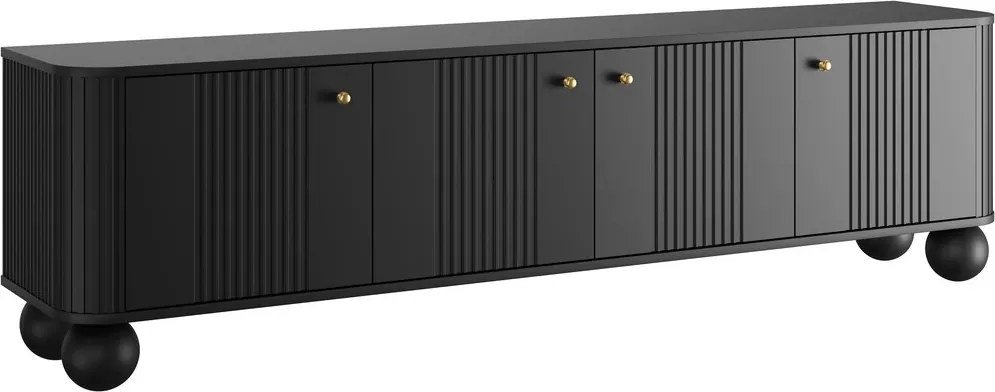 Vesper 4D TV-szekrény 187 cm - fekete / arany fogantyúk / gömb lábak