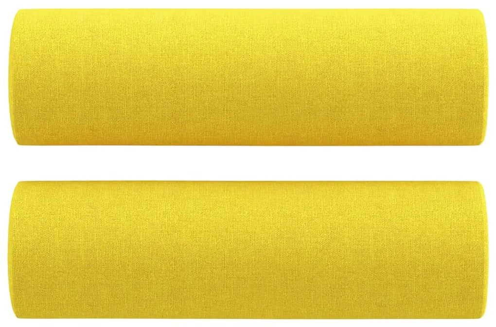 2 személyes világossárga szövet kanapé díszpárnákkal 140 cm