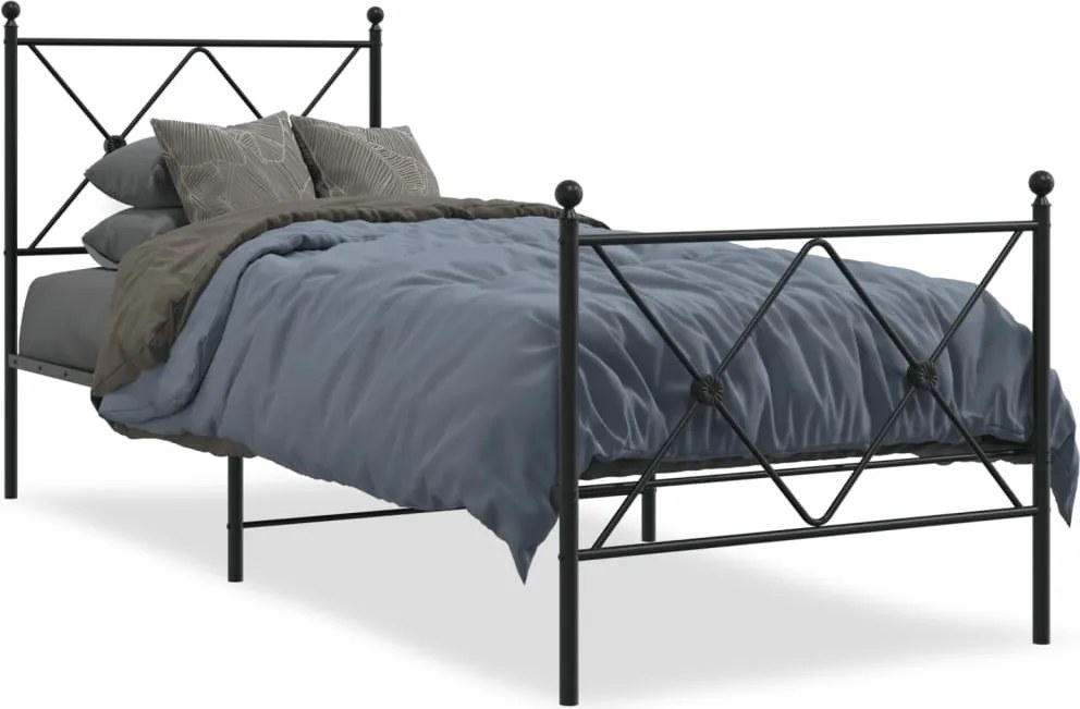 vidaXL fekete fém ágykeret fej- és lábtámlával 75 x 190 cm