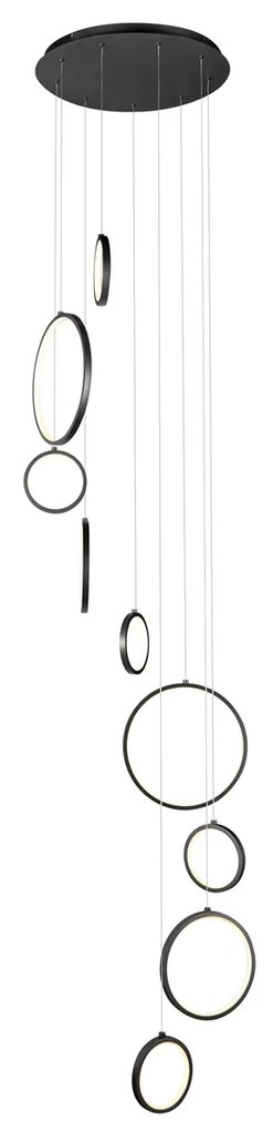 Design függőlámpa fekete 9-lámpás LED-del 3 fokozatban szabályozható - Vide Anella