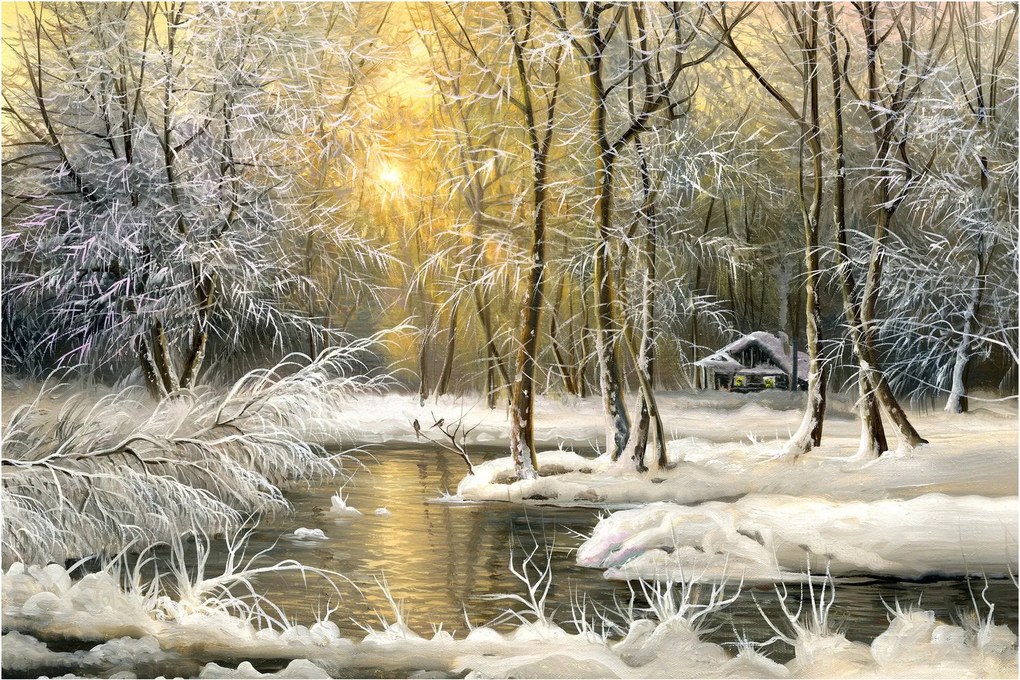 Kép - házikó az erdőben, olajfestmény (90x60 cm)