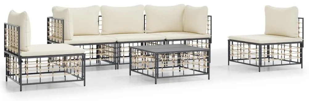6 részes antracitszürke polyrattan kerti ülőgarnitúra párnákkal