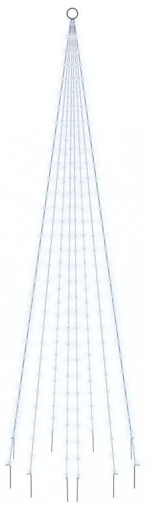 karácsonyfa zászlórúdon 310 hideg fehér LED-del 300 cm