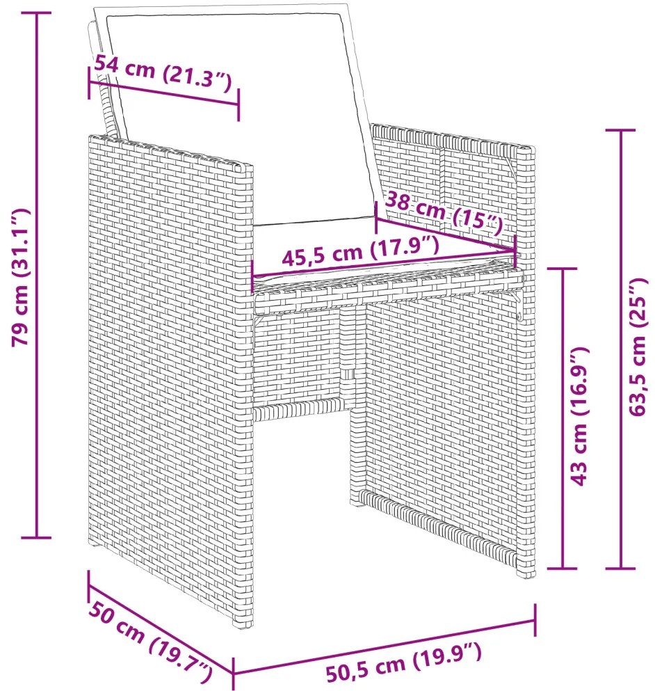 Kerti Étkezőszett 2 db Fekete Acél, Rattan 4-Fős Tartós