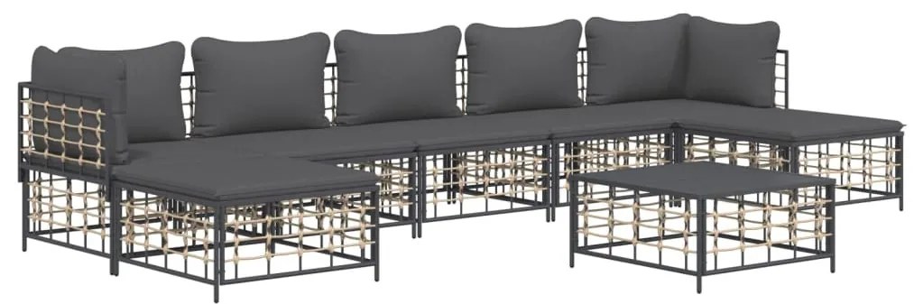 8 részes antracitszürke polyrattan kerti ülőgarnitúra párnákkal