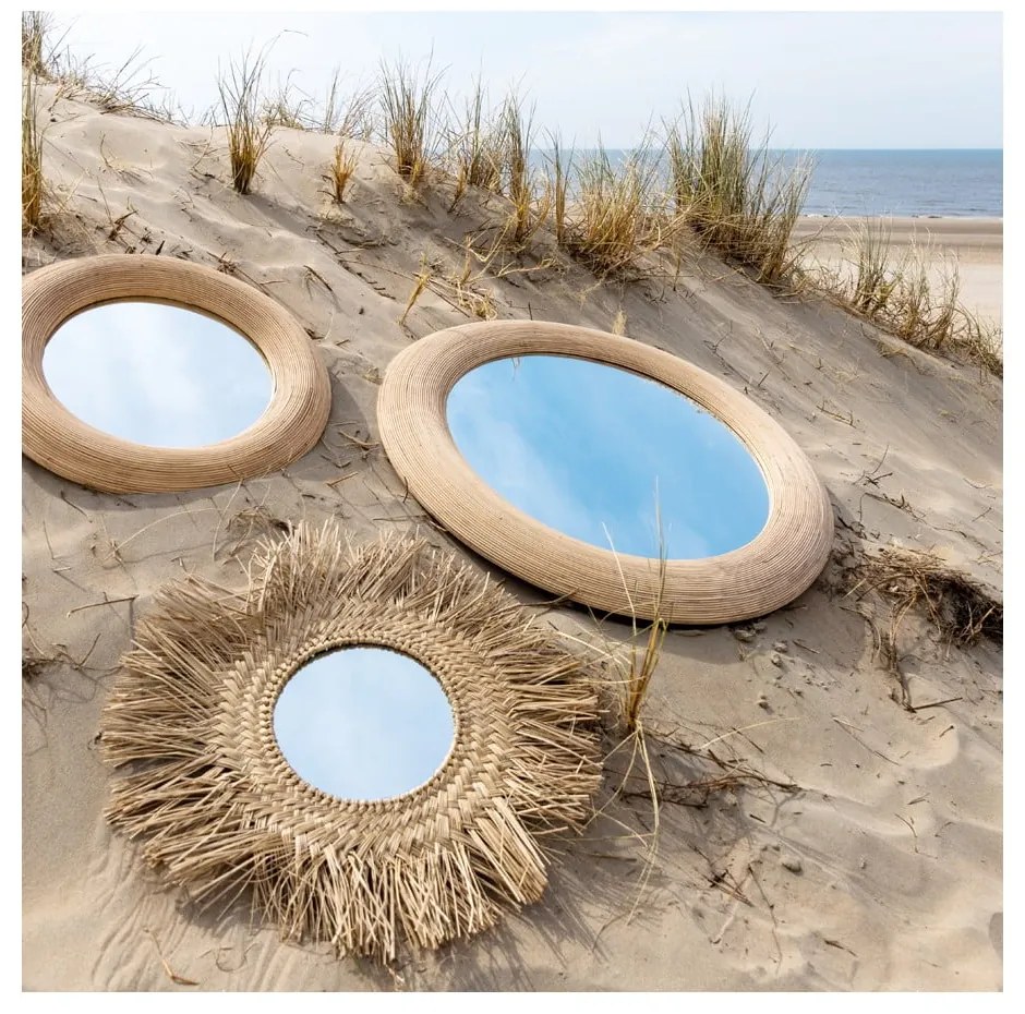 Fali tükör rattan kerettel ø 109,5 cm Piedre – Light &amp; Living