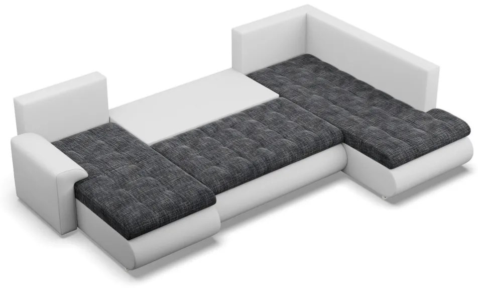 Tokio U sarokkanapé, 3 ágyneműtartóval, fonott + műbőr, jobboldali, sötétszürke - fehér