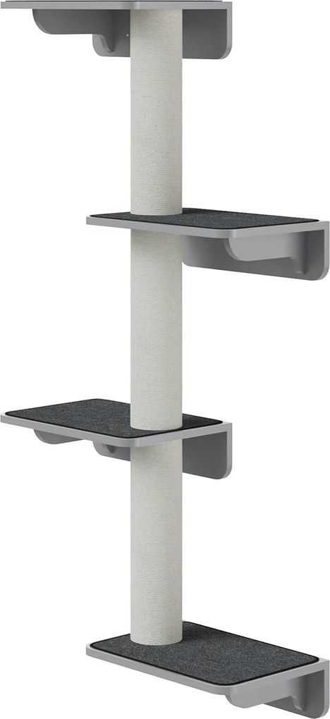 PawHut Fali Macska Fája - Macska Mászófal, Kaparóoszlop, Macska Bútor - Fali Telepítés, Fa, Világosszürke+Beige, 66 x 28 x 137 cm | Aosom